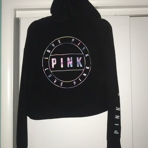 PINK cropped zip up jacket with hood